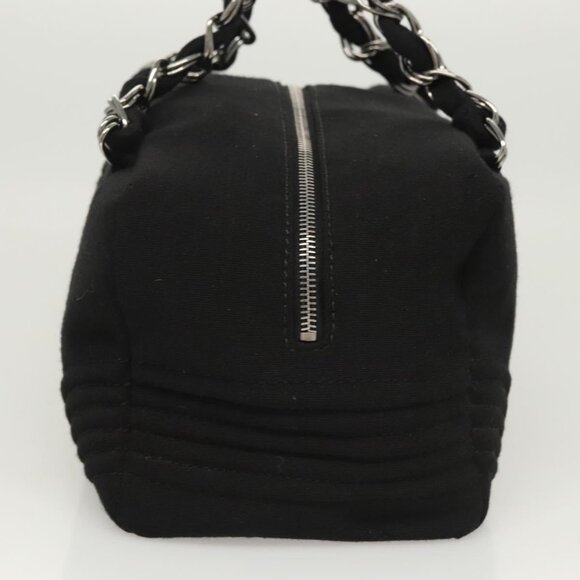 CHANEL COCO Mark Chain Hand Bag Cotton Black Silver CC Auth BD2146 - Picture 4 of 16